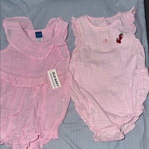 SOLD‼️Old Navy Light Pink Baby Romper Duo with Strawberry Accent